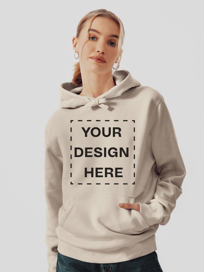 model in pullover hoodie